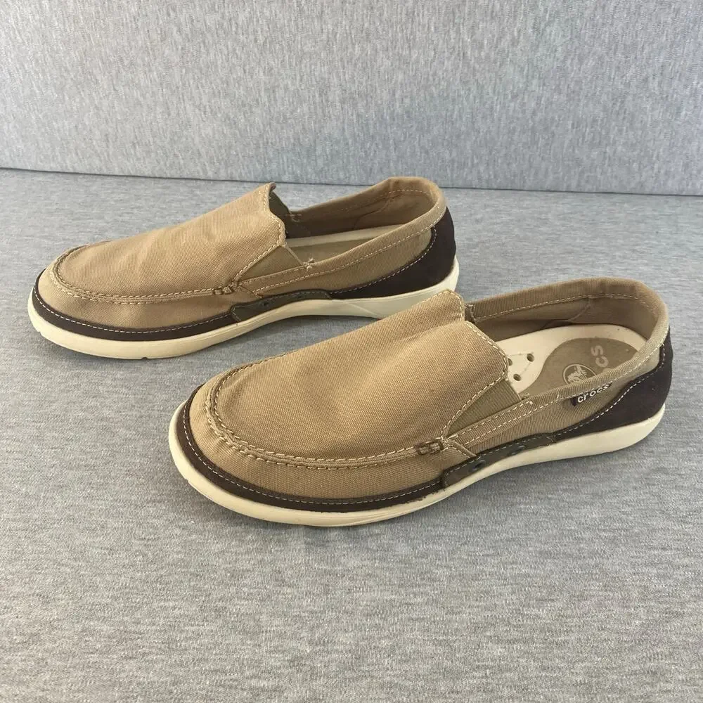 Crocs Men's Slip-On Canvas Boat Shoe in Tan/Brown